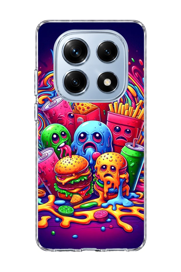 Redmi Note 14 Pro 4g Compatible Neon Hamburger Potato Printed Transparent Phone Case