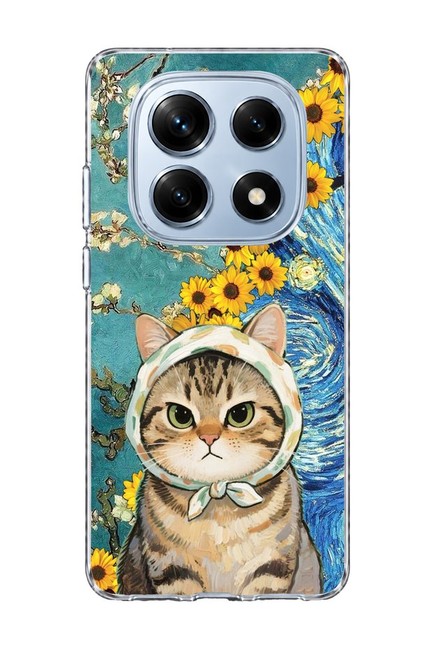 Redmi Note 14 Pro 4g Compatible Starry Night Tabby Cat Printed Transparent Phone Case