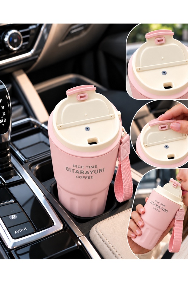 360 ml Stainless Steel Vacuum Thermos Cup – Hot and Cold Beverage Thermos, with Lid and Carrying Strap