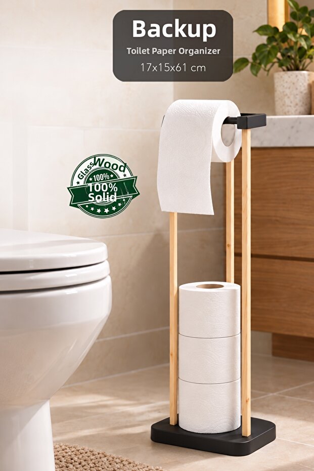 Wooden Toilet Paper Organizer - Bathroom Organizer with Refills Napkin Holder Wooden Toilet Paper Stand