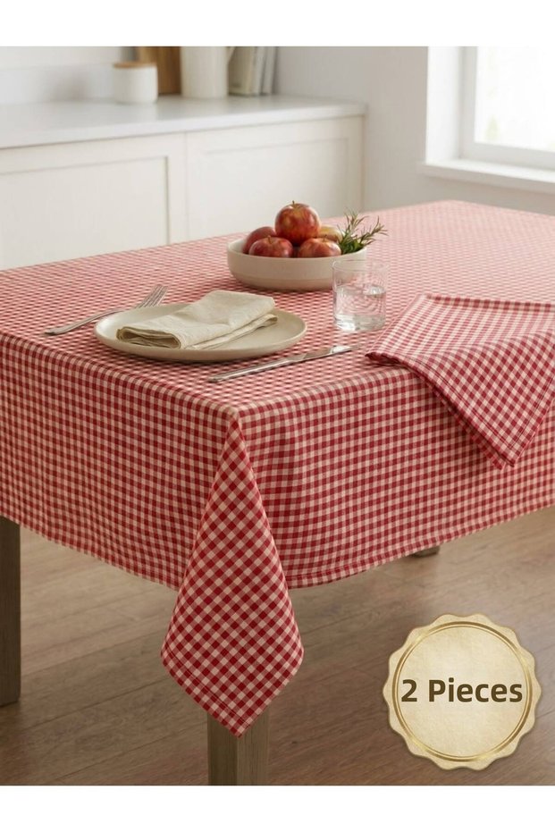 2 Pieces Gingham Patterned Multi-Purpose Decorative Tablecloth-Tablecloth-Picnic Cloth 160X155 cm