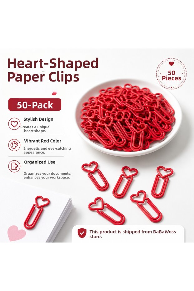 Heart-Shaped Paper Clips 50 Pieces