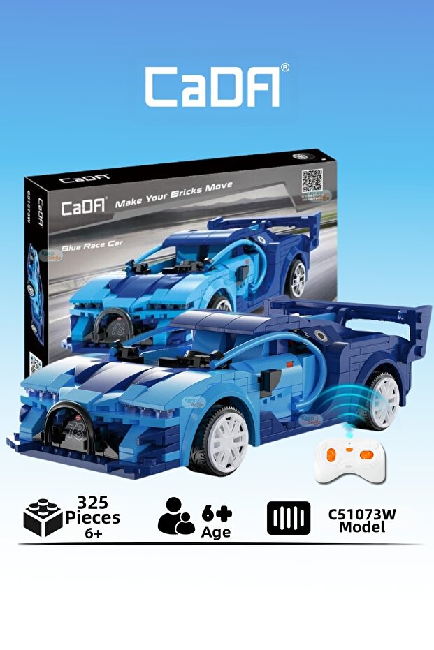 Blue Race Car with 325 Blocks 2.4Ghz Remote Control - Bluetooth Controlled Via Mobile App Bpa-Free Quality Abs Plastic Technical Building Blocks Toy Set
