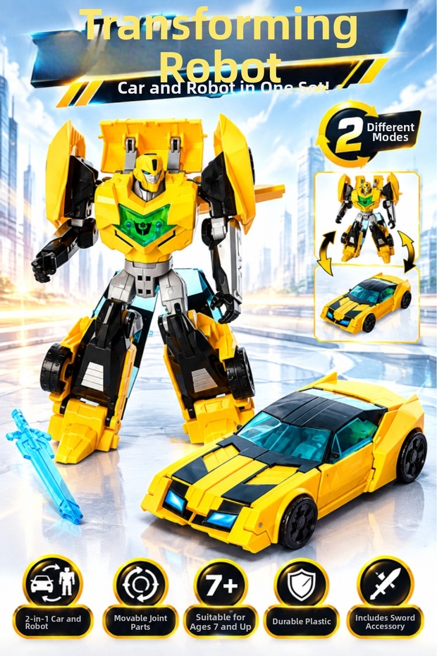 Transfor-Mer Toy, 2-in-1 Transformable Robot and Tira, Movable Metal Chest Action Figure