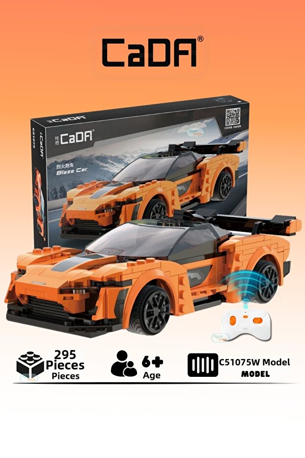 Blaze Orange Race Car with 295 Pieces Blocks 2.4Ghz Remote Control - Bluetooth Controlled Via Mobile App Bpa-Free Quality Abs Plastic Technical Building Blocks Toy Set