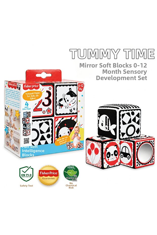 0-12 Months Tummy Time Soft Baby Intelligence Cubes Set with Mirror Educational Sensory Toy Montessori Black