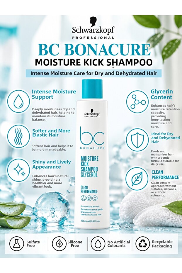 Bc Moisture Kick Shampoo 250 ml – Moisturizing Care for Dry Hair with Glycerol