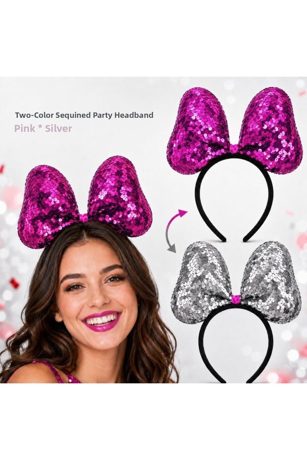 Double Color Pink Silver Sequined Party Crown 20X16 cm