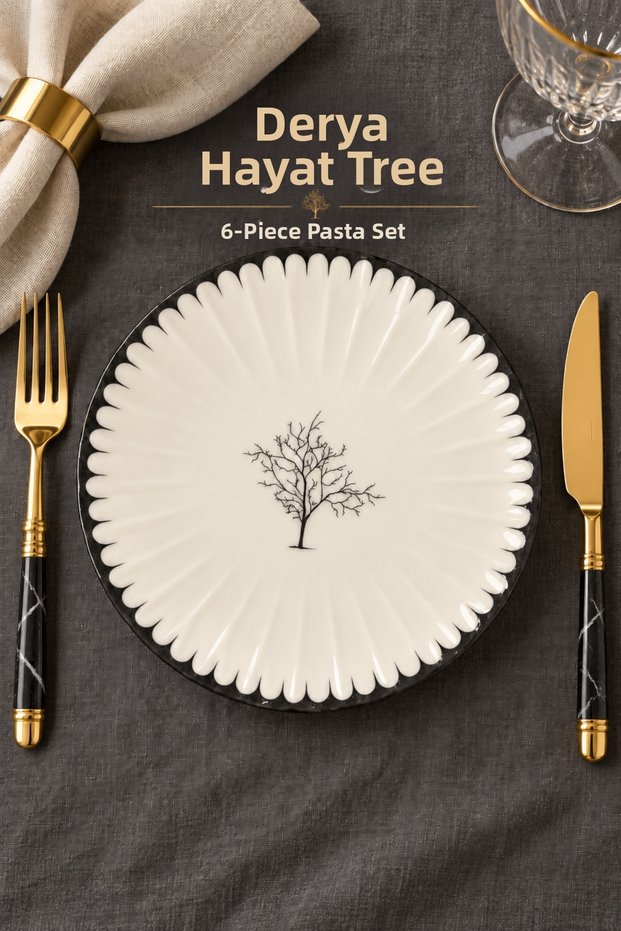 Derya Tree of Life 6-Piece Cake Plate Set 19 cm Porcelain Dessert Presentation Plate