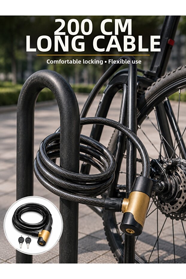 24 mm Thick Steel Cable Motorcycle and Bicycle Lock 200 cm Security Lock with Key -