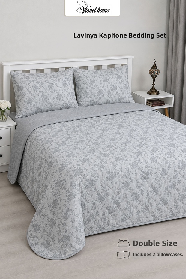 Lavinya Quilted Double Bedspread, Pique Set, Reversible, Floral Pattern (2 Pillowcases), 200X230 cm