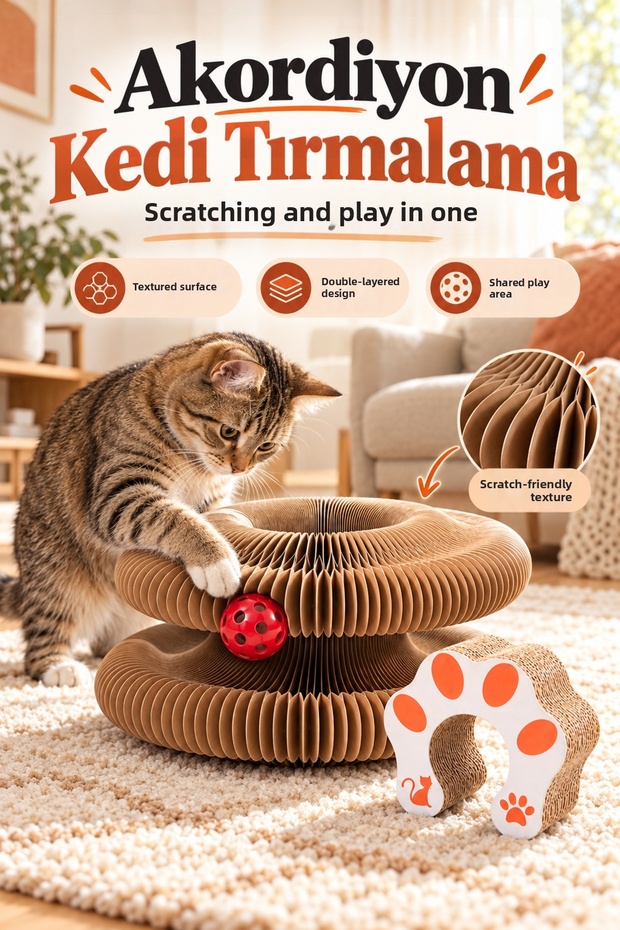 Accordion Cat Scratcher Toy, Bulk and Double Layer Honeycomb Textured Cat Scratcher