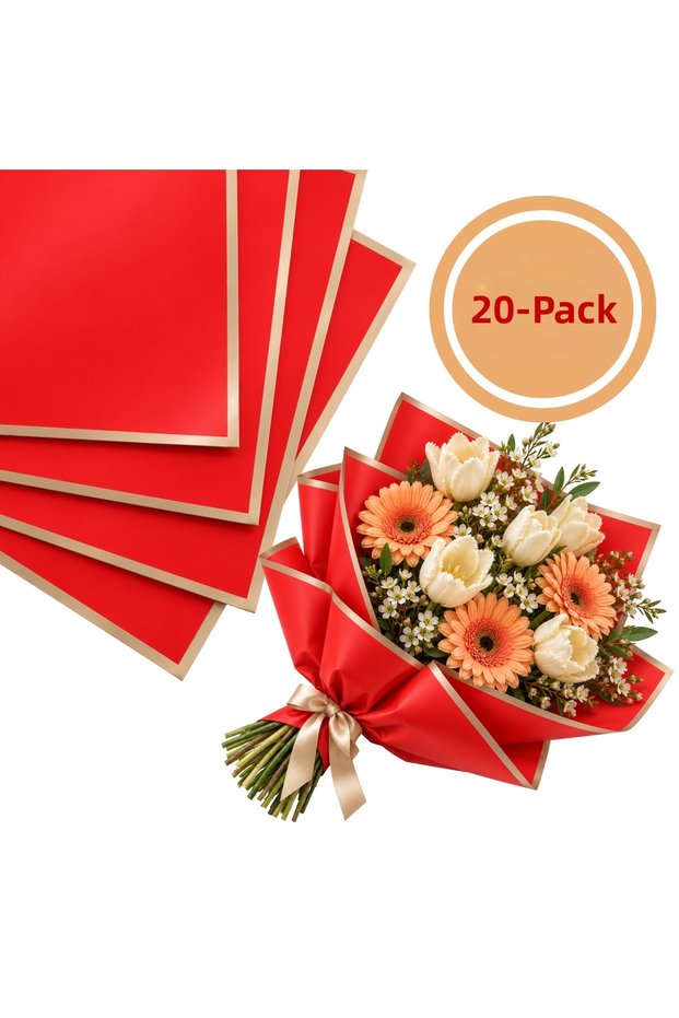 Flower Wrapping Paper Red Gold Edge Matte Pack of 20 58X58 cm Bouquet Packaging Decoration