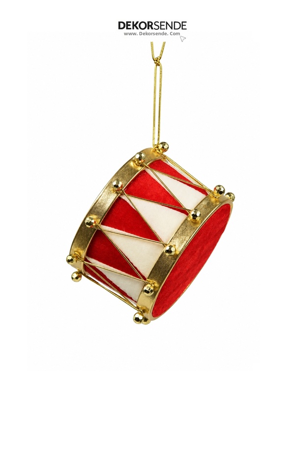 Christmas Ornament Drum Red White 12X9 cm