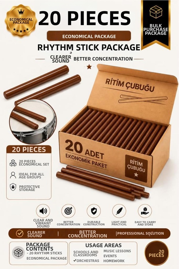 Örf-Bt-25Brw-10X Brown Rhythm Stick Örf Tools Set 25 cm Carbon Fiber Wholesale Package (10 Pairs Single Color)