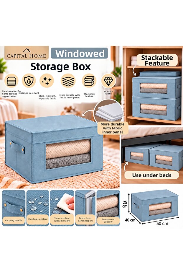 Multipurpose Organizer Bag + Storage Box with Transparent Window + Lid Large Size 50 X 40 X 25 cm