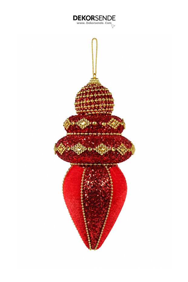 Christmas Ornament Spinning Top Model Gold Stone with Knuckle Red 25 cm