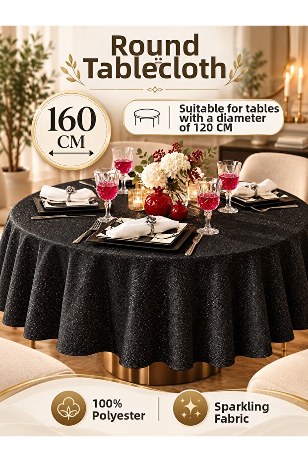 Silvery Black Seamless Round Tablecloth 160cm, Special Production