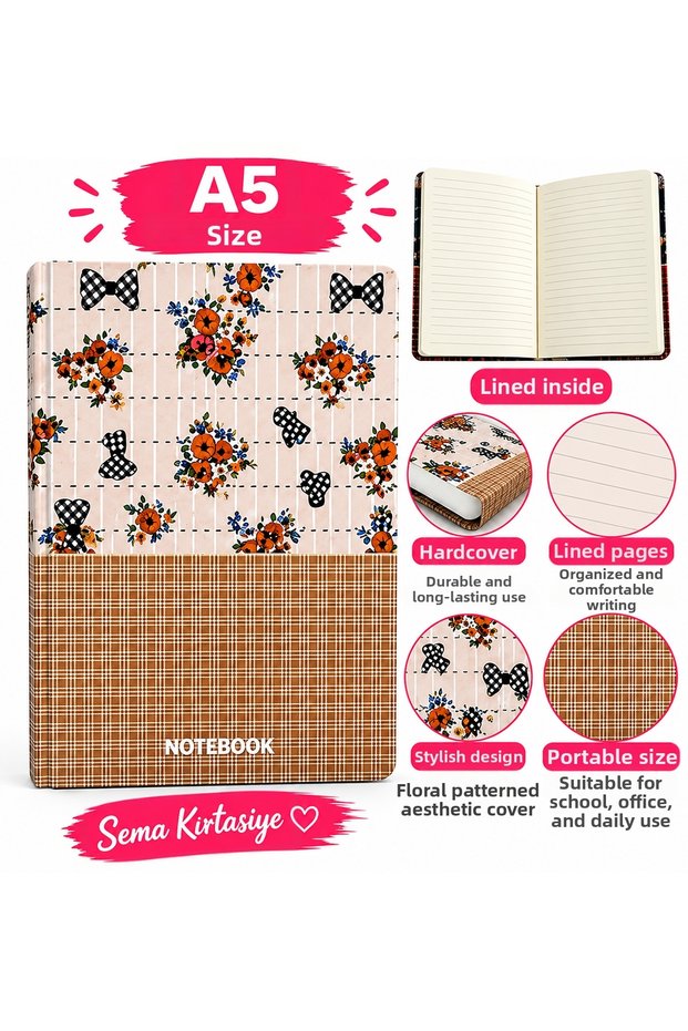 A5 Lined Notebook Hard Cover Patterned Journal Notebook