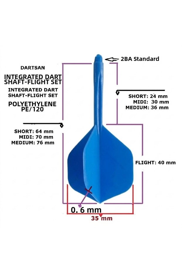 2 Set (6 Pieces) Integrated Shaft-Blade Set. Polyethylene. Medium - Long Medium Size. 4 Colors. Flexible, Soft, Matte
