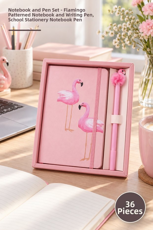 36 Piece Notebook and Pen Set – Flamingo Patterned Notepad and Writing Pen, School Stationery Notebook Pen