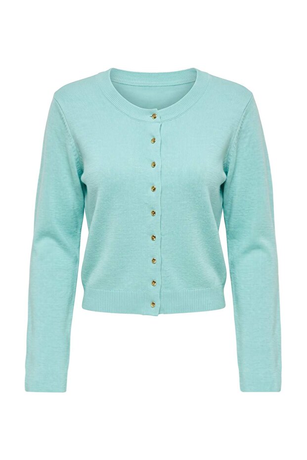 Wardrobe Essentials Turquoise Button Detailed Cotton Basic Knitwear Cardigan Twoaw26Hi00001