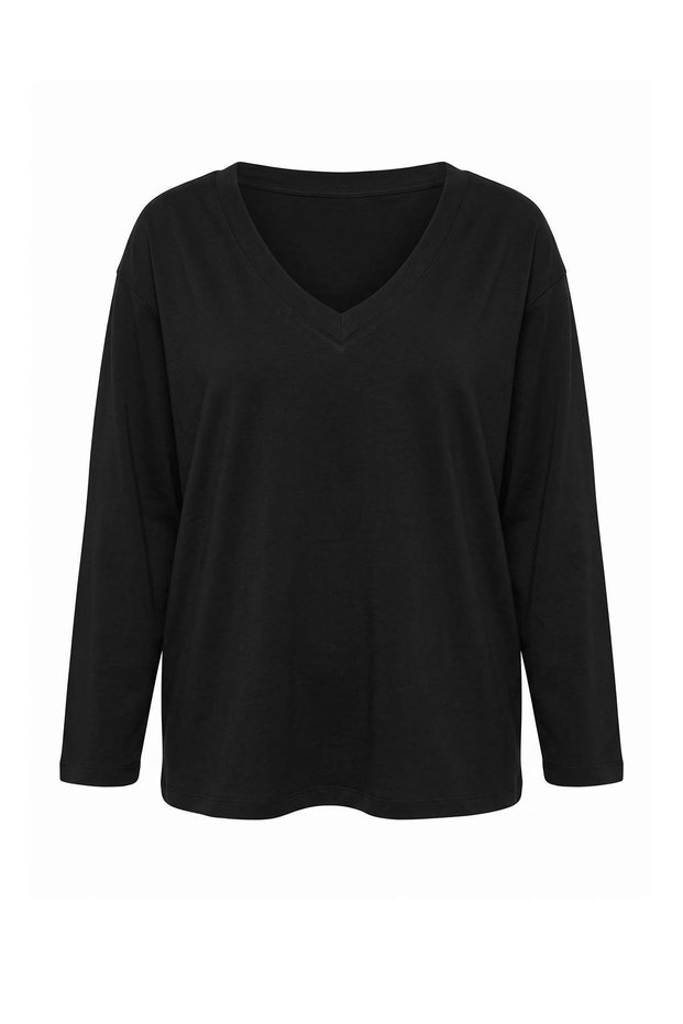 Siyah %100 Kalın Pamuklu Basic V Yaka Oversize/Geniş Kalıp Örme T-Shirt TBBAW27BF00007