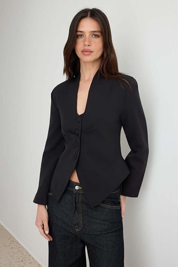 Siyah Düğme Detaylı Blazer Ceket TWOAW27GO00160