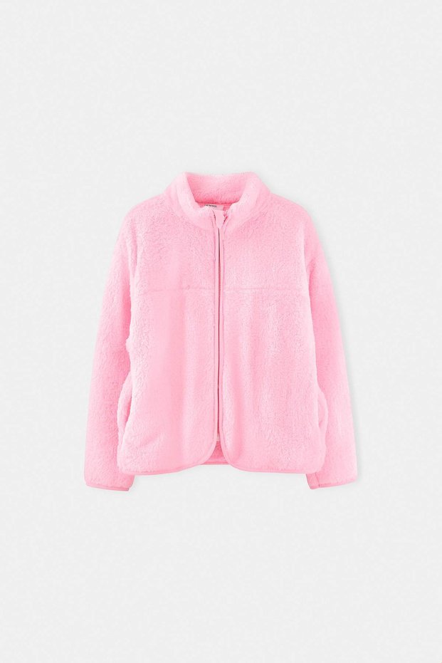 Pudra Kız Çocuk Polar Fermuarlı Basic Örme Sweatshirt TKDAW27SW00093