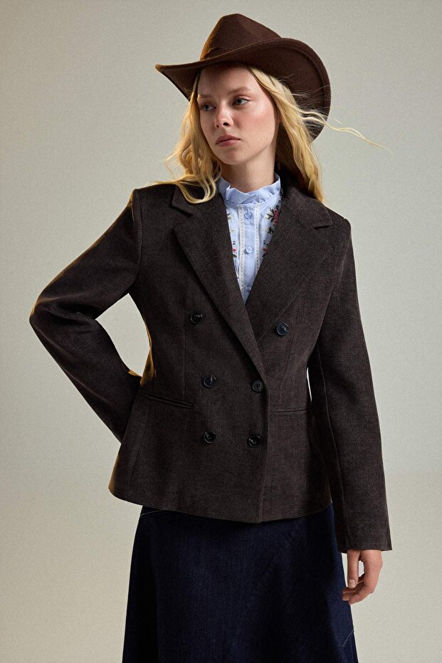 Koyu Kahverengi Kadife Blazer Ceket TWOAW27BC00055