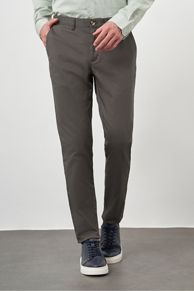 Men's Khaki Cotton Side Pocket Slim Fit Chino Trousers