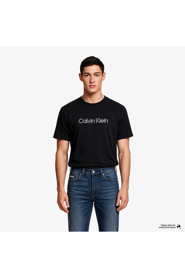 Men's Brand Logo T-Shirt, Suitable for Daily Use, Black