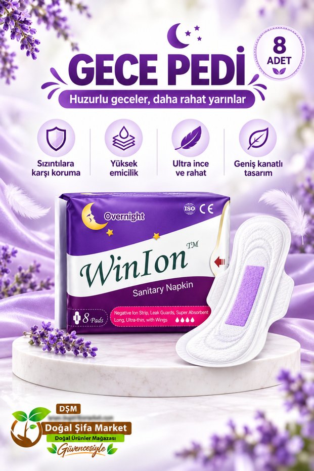 Wide Winged Negative Ion Anion Pad Nighttime Sanitary Pad Purple