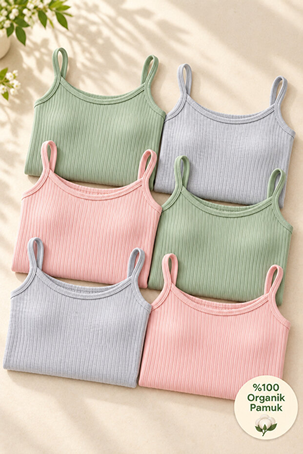 Women's Tank Tops, Pack of 6, with String Straps, 100% Cotton, Ribbed, Flexible