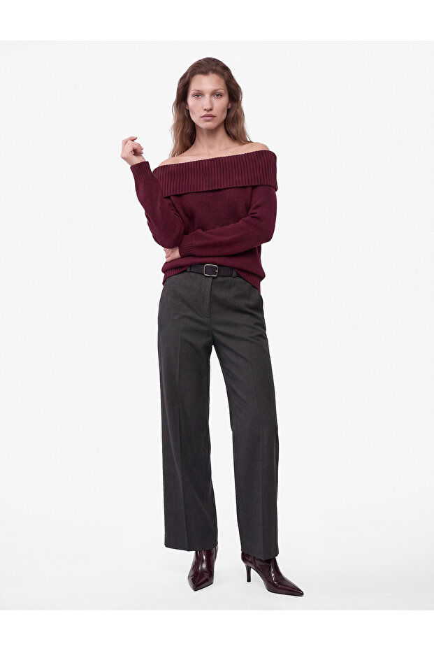 Wide Leg Palazzo Fabric Trousers with Pocket and Belt Detail