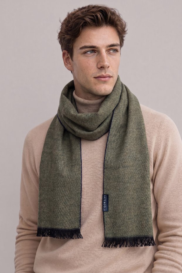 Khaki - A.Navy Blue Double-Sided Scarf