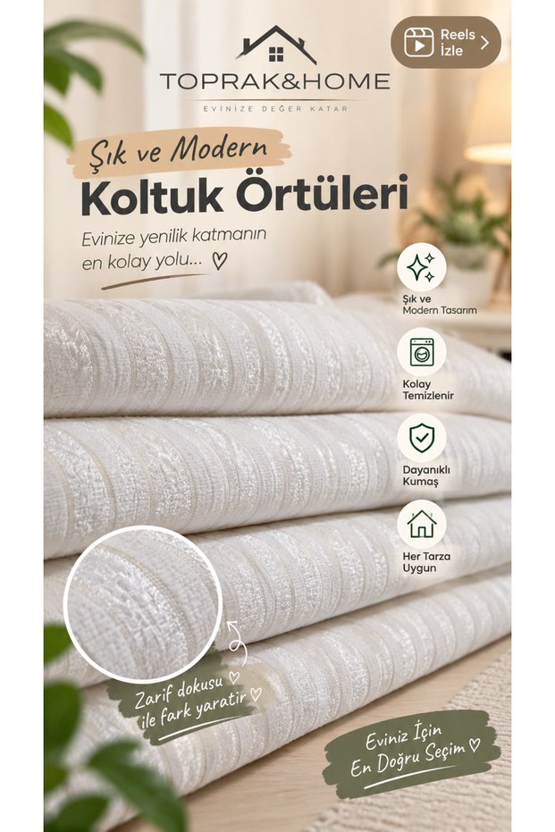 Toprak & Home Premium Chenille Sofa Cover 175X215 cm Cut Line Patterned Non-Slip Washable Jacquard Sofa Bed Cover