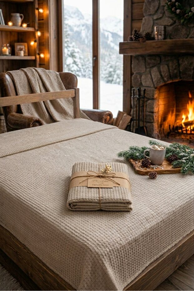 Beige Cotton Pique 200*230cm Bedspread