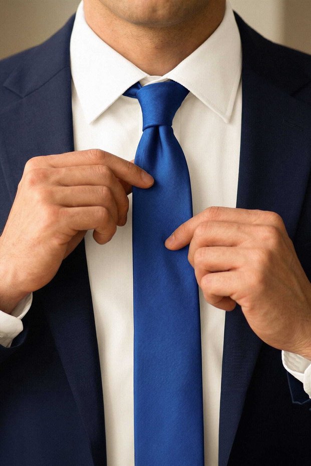 Blue Water and Stain Resistant 7 cm Tie and Handkerchief Set