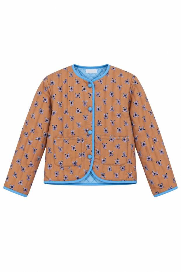 Girl's Ribbon Detailed Patterned Quilted Seasonal Jacket