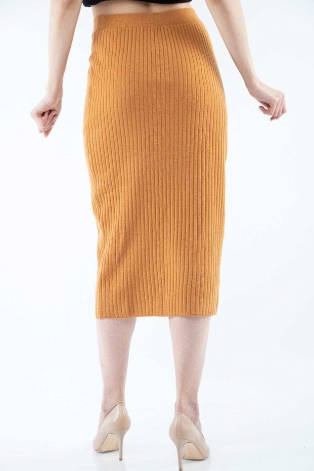 Solid Ribbed Midi Skirt
