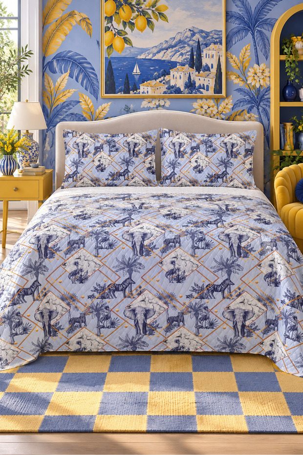 Elephant Figured Bedspread 200X220 Double Pique Set