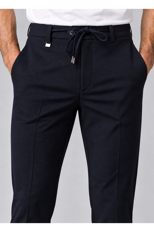 Navy Blue Color Men's Flexible Knitted Trousers