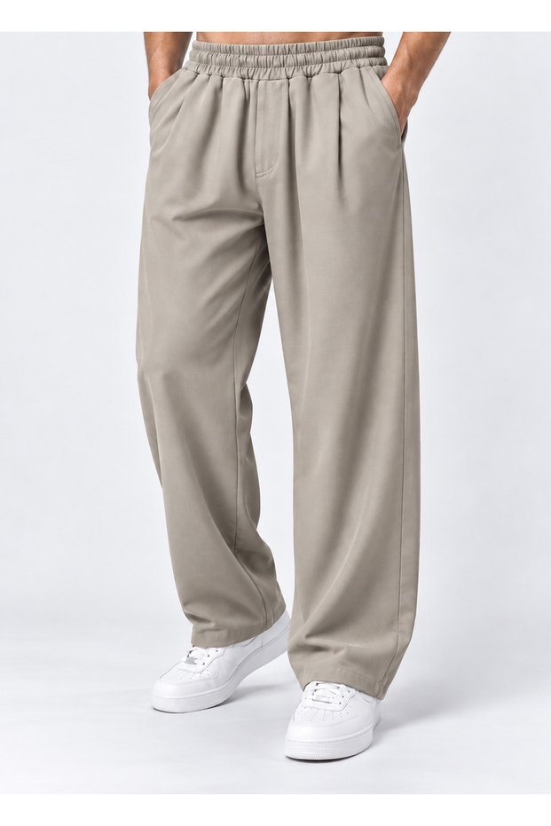 Beige Color Men's Mixed Fabric Pants
