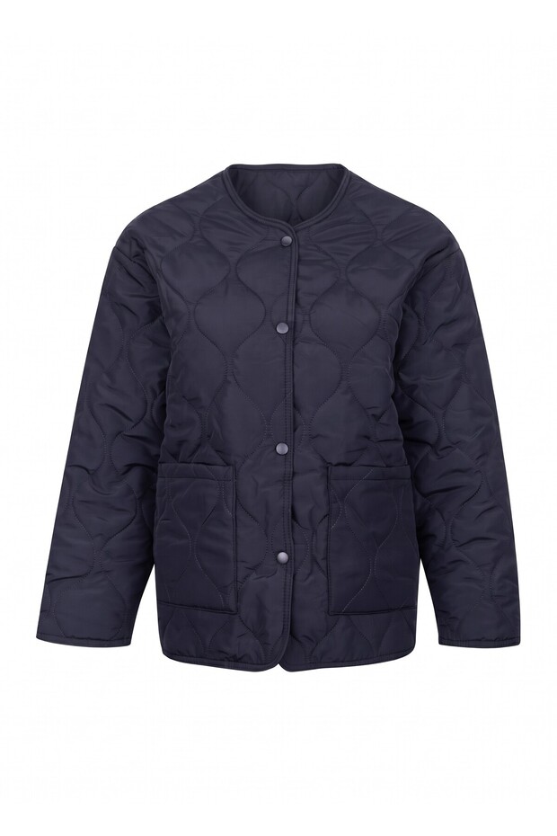 Navy Blue Color Women's Lightweight Collarless Quilted Coat