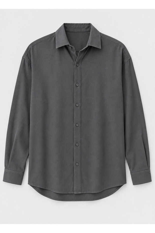 Anthracite Color Men's Mixed Fabric Shirt