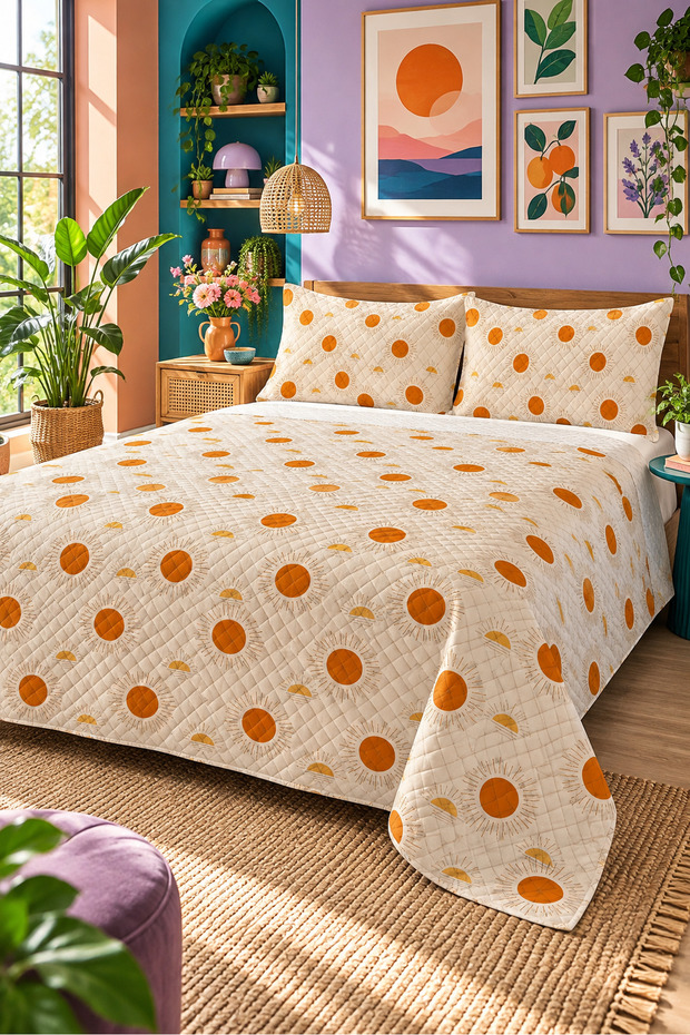 Sun Patterned Bedspread 200X220 Double Pique Set