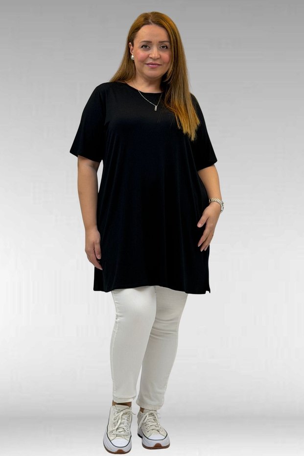 58507 Large Size Collar Piping Combed Cotton T-Shirt - Black