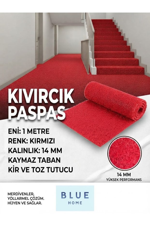 14 mm Anti-Slip Anti-Slip Curly Mat - Red/ Width: 1 Mt
