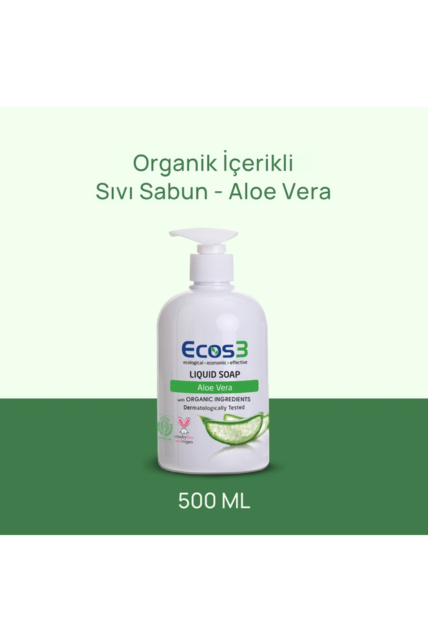 Liquid Soap with Organic Content, Vegan Certified, Sensitive Skin, Ecological, Hypoallergenic, Aloe Vera, 500 ml